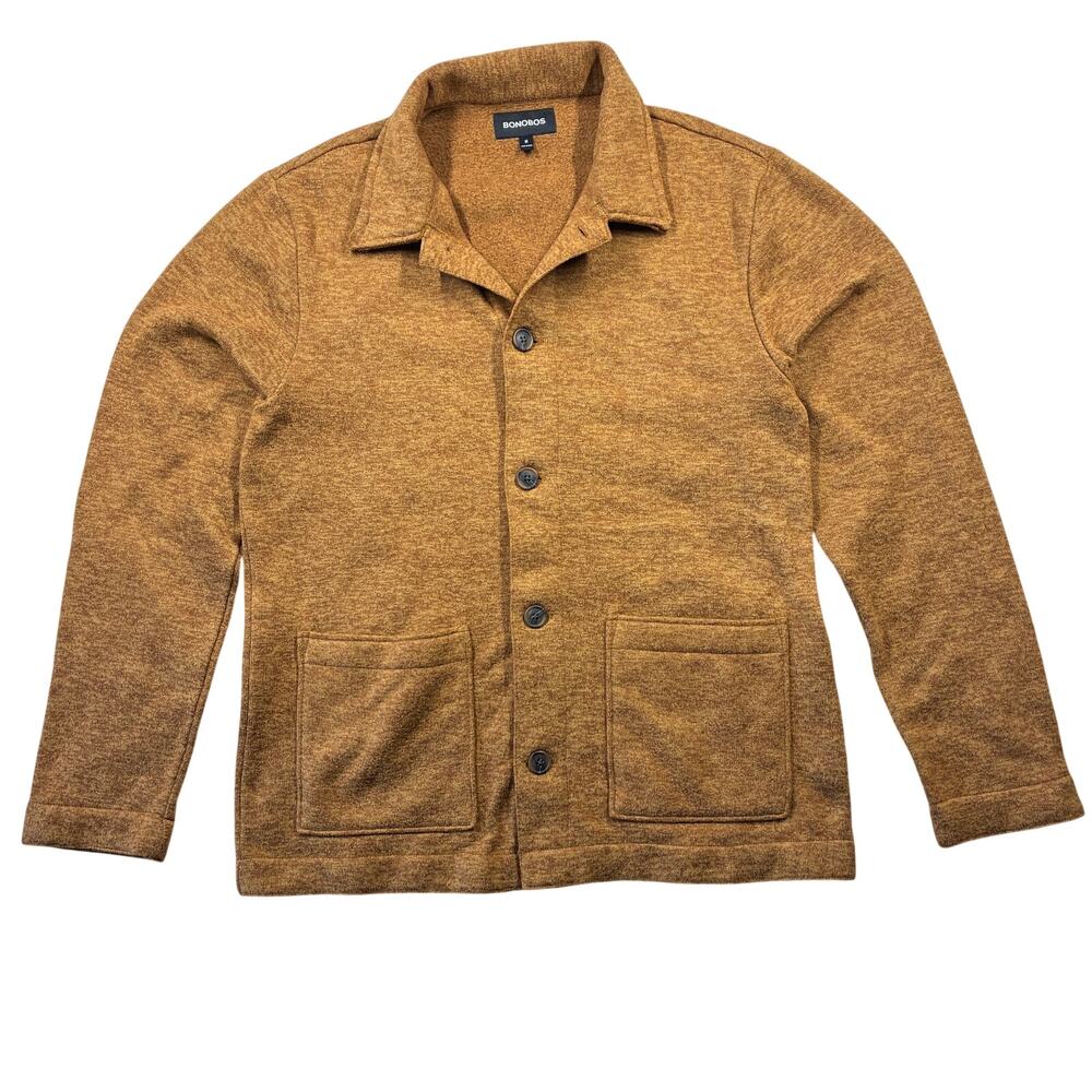 Bonobos Chore Jacket Mens Medium Heather Brown Soft Fleece Stretch Button Front